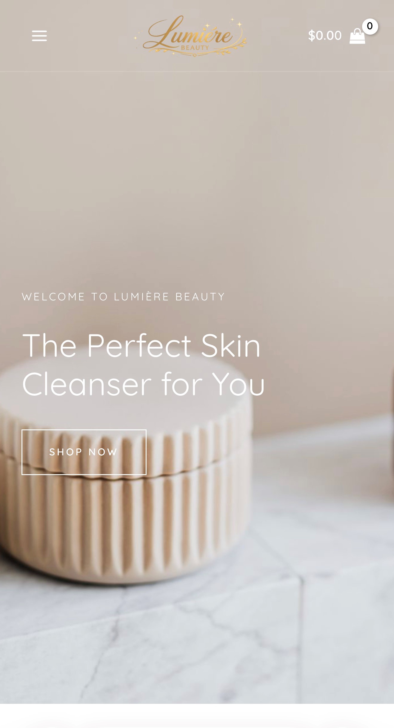Lumière Beauty website on mobile