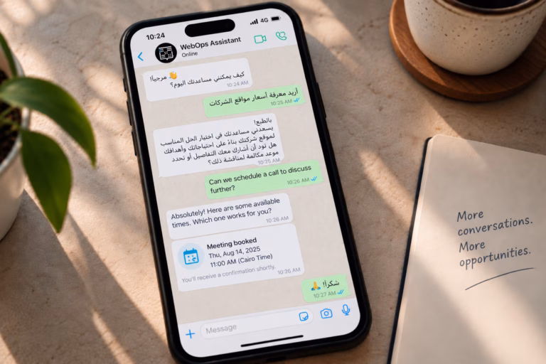 One WhatsApp agent, Arabic and English, on every page